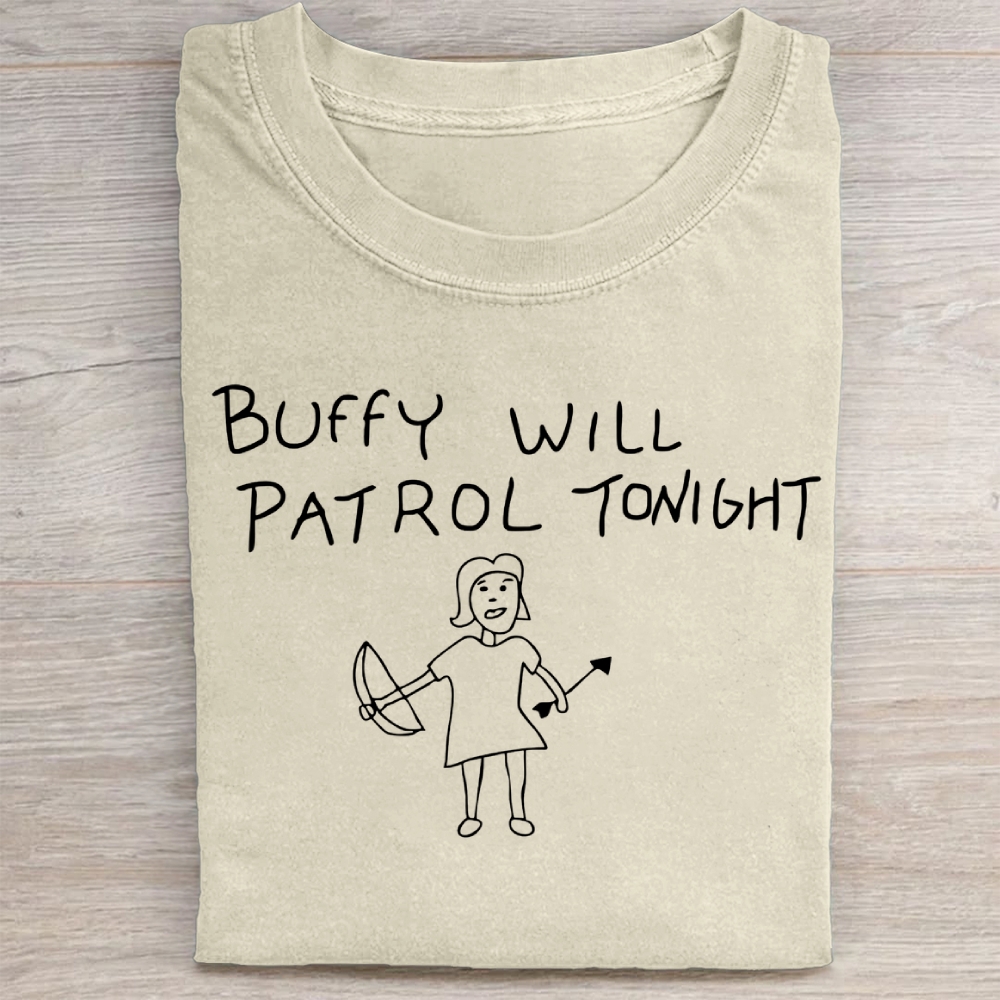Buffy Will Patrol Tonight Washed Tee 