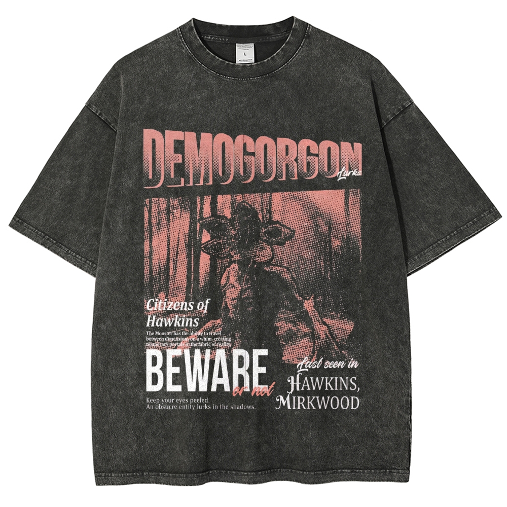 Demogorgon Beware Poster Washed T-Shirt