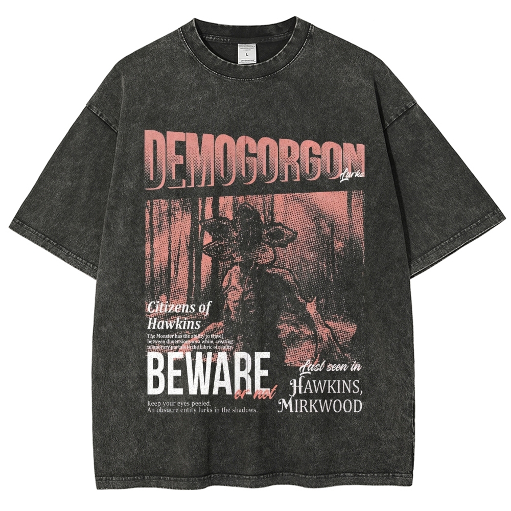 Demogorgon Beware Poster Washed T-Shirt