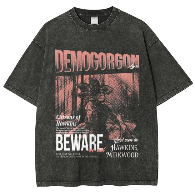 Demogorgon Beware Poster Washed T-Shirt
