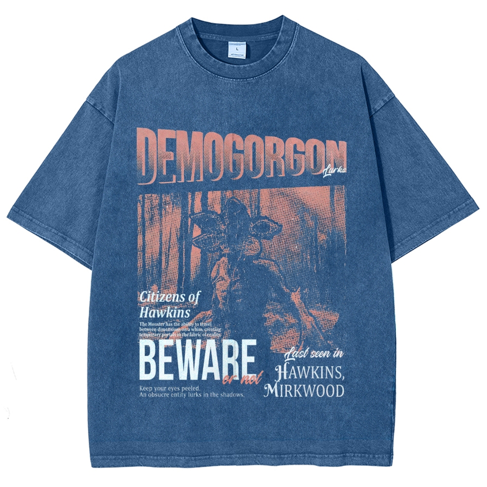Demogorgon Beware Poster Washed T-Shirt