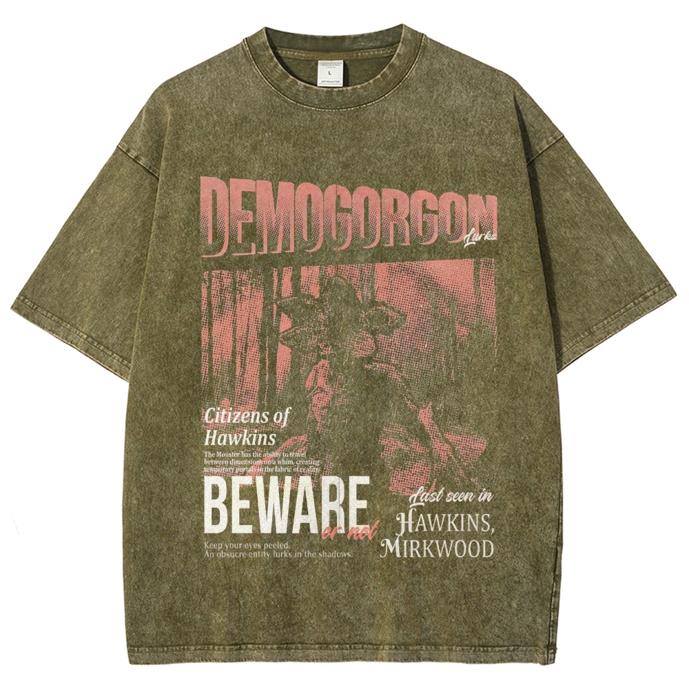 Demogorgon Beware Poster Washed T-Shirt