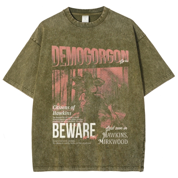 Demogorgon Beware Poster Washed T-Shirt
