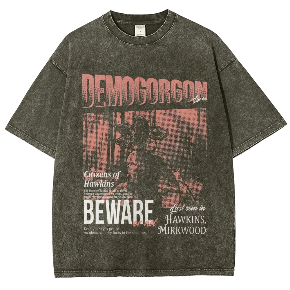 Demogorgon Beware Poster Washed T-Shirt