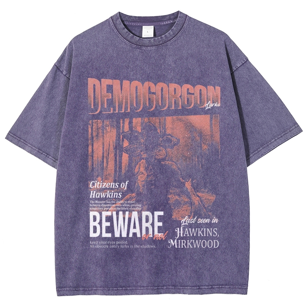 Demogorgon Beware Poster Washed T-Shirt