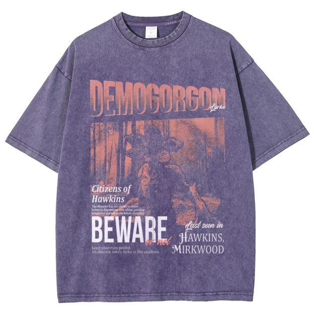 Demogorgon Beware Poster Washed T-Shirt