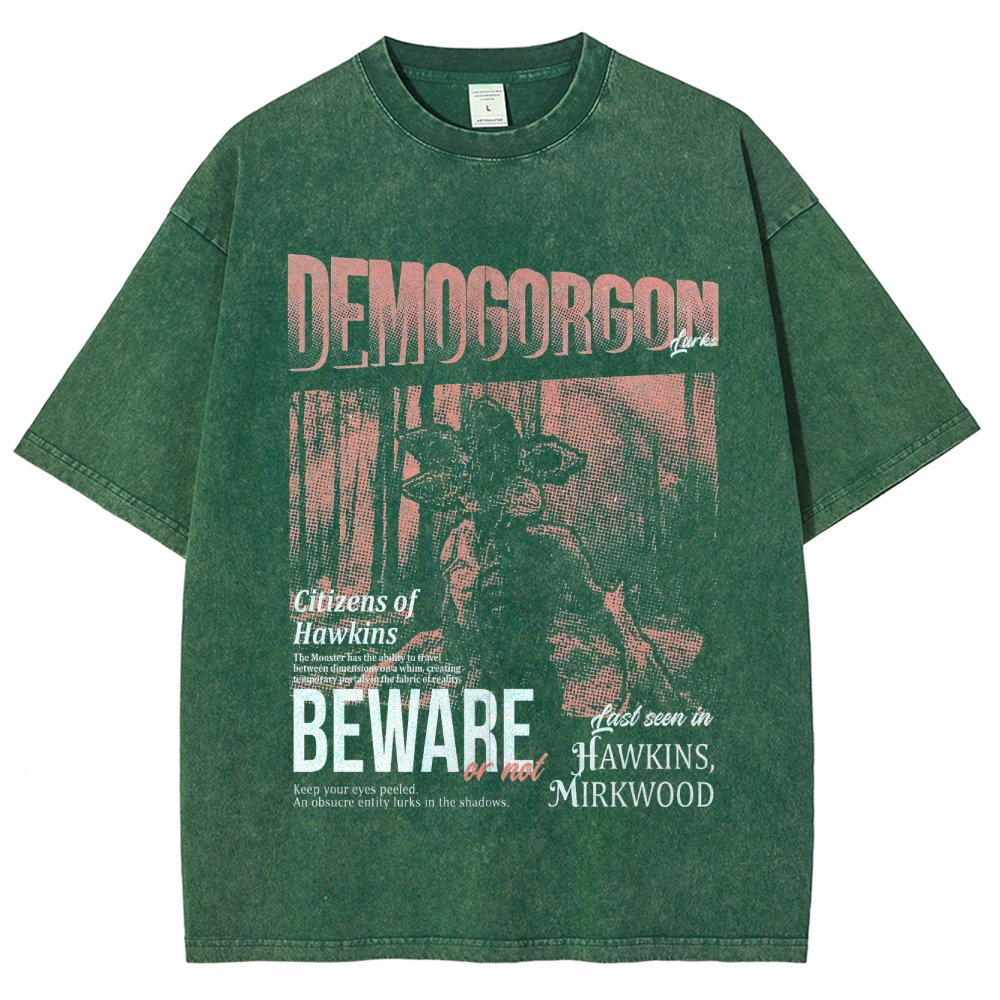 Demogorgon Beware Poster Washed T-Shirt