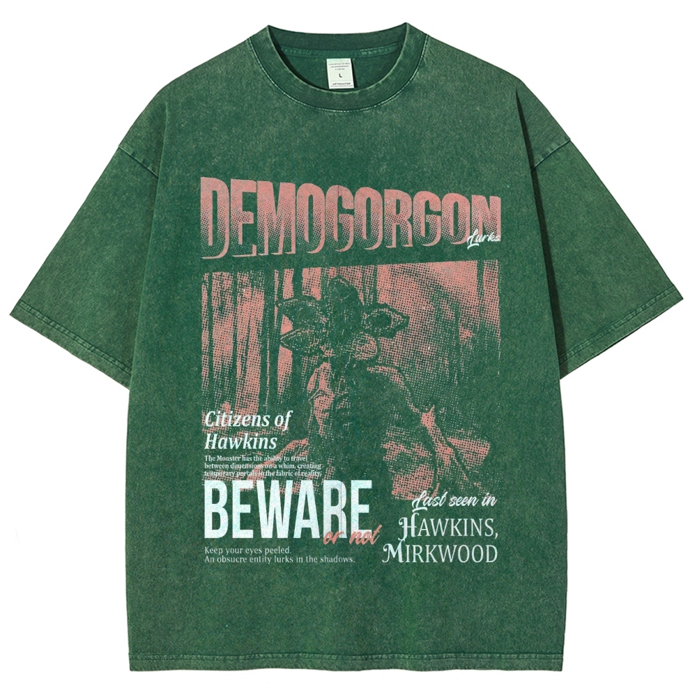 Demogorgon Beware Poster Washed T-Shirt