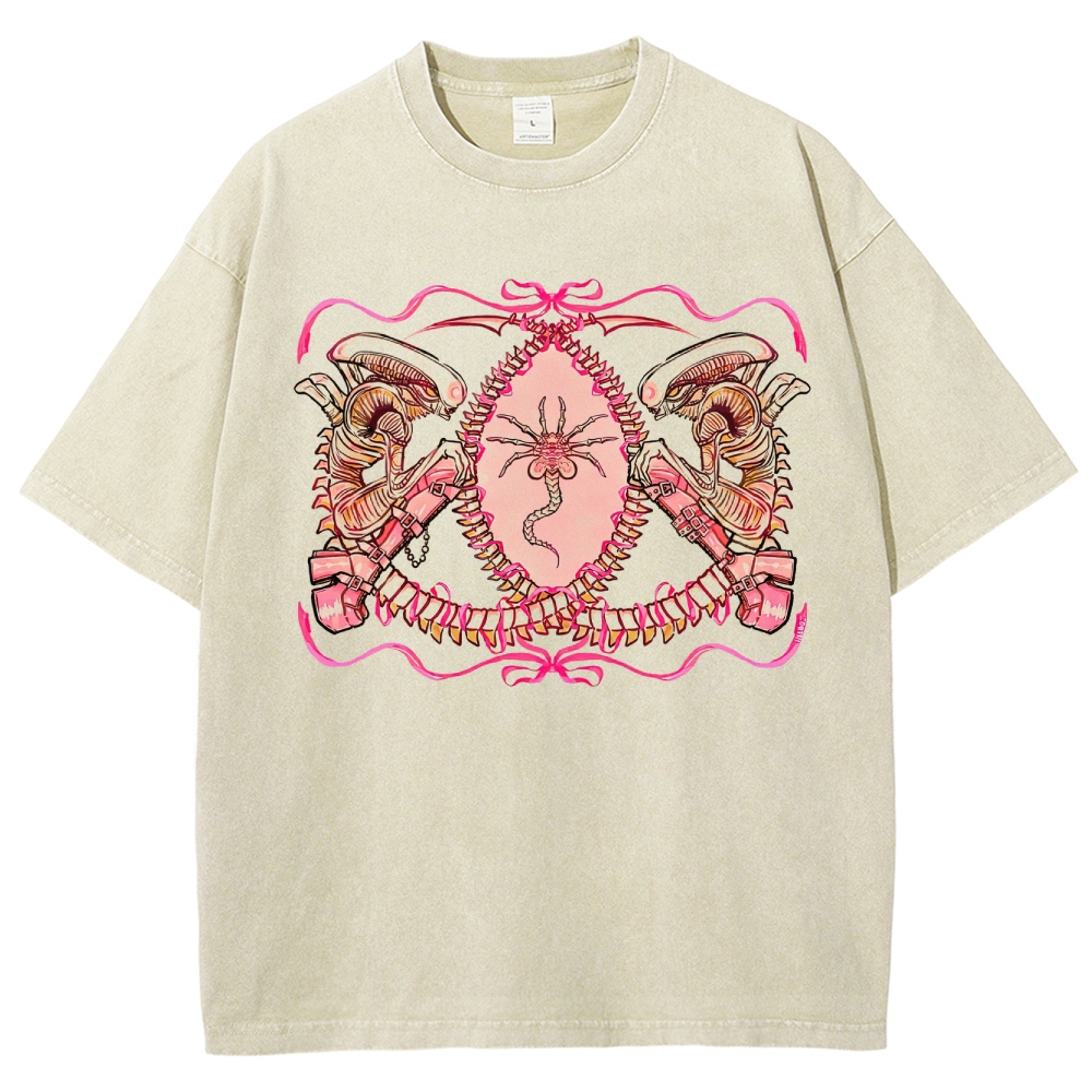 Pink Xenomorph Wedding Frames Washed T-Shirt
