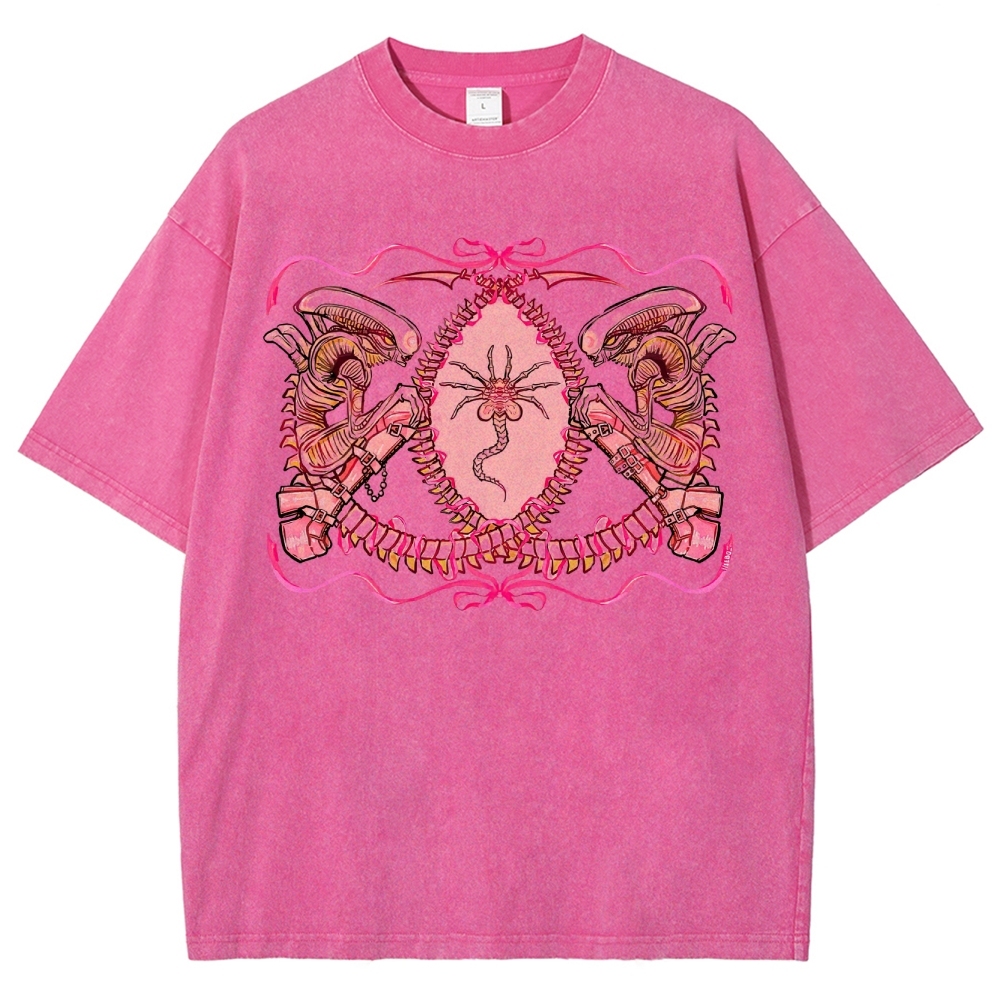 Pink Xenomorph Wedding Frames Washed T-Shirt