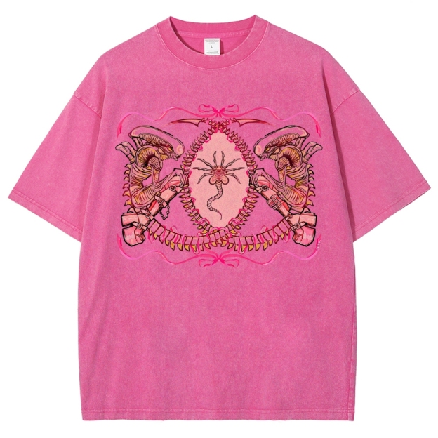 Pink Xenomorph Wedding Frames Washed T-Shirt