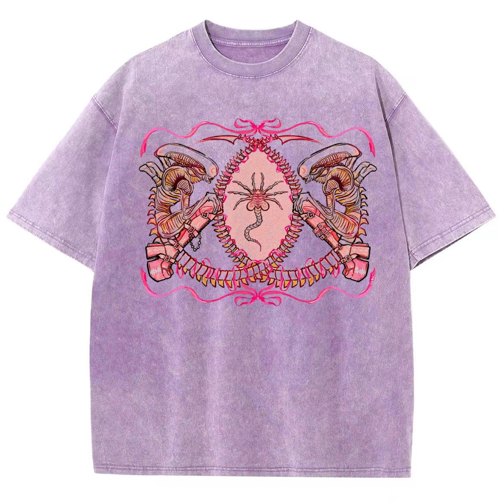 Pink Xenomorph Wedding Frames Washed T-Shirt