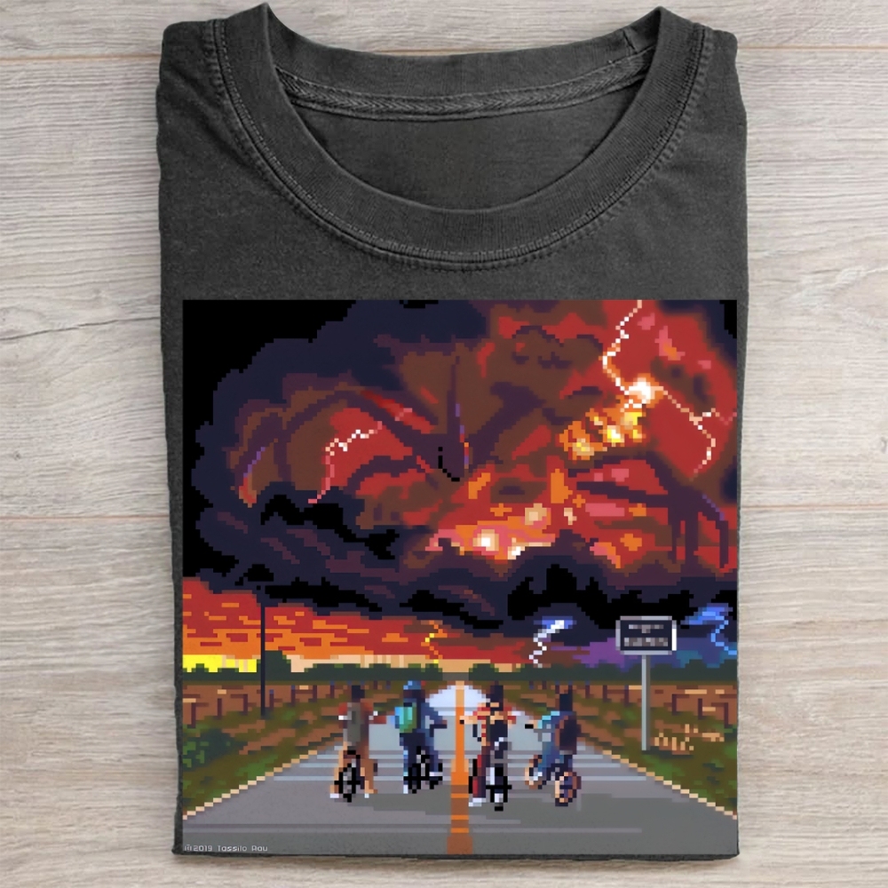 Pixel Art Bike Ride vs. Mind Flayer Vintage Washed Tee