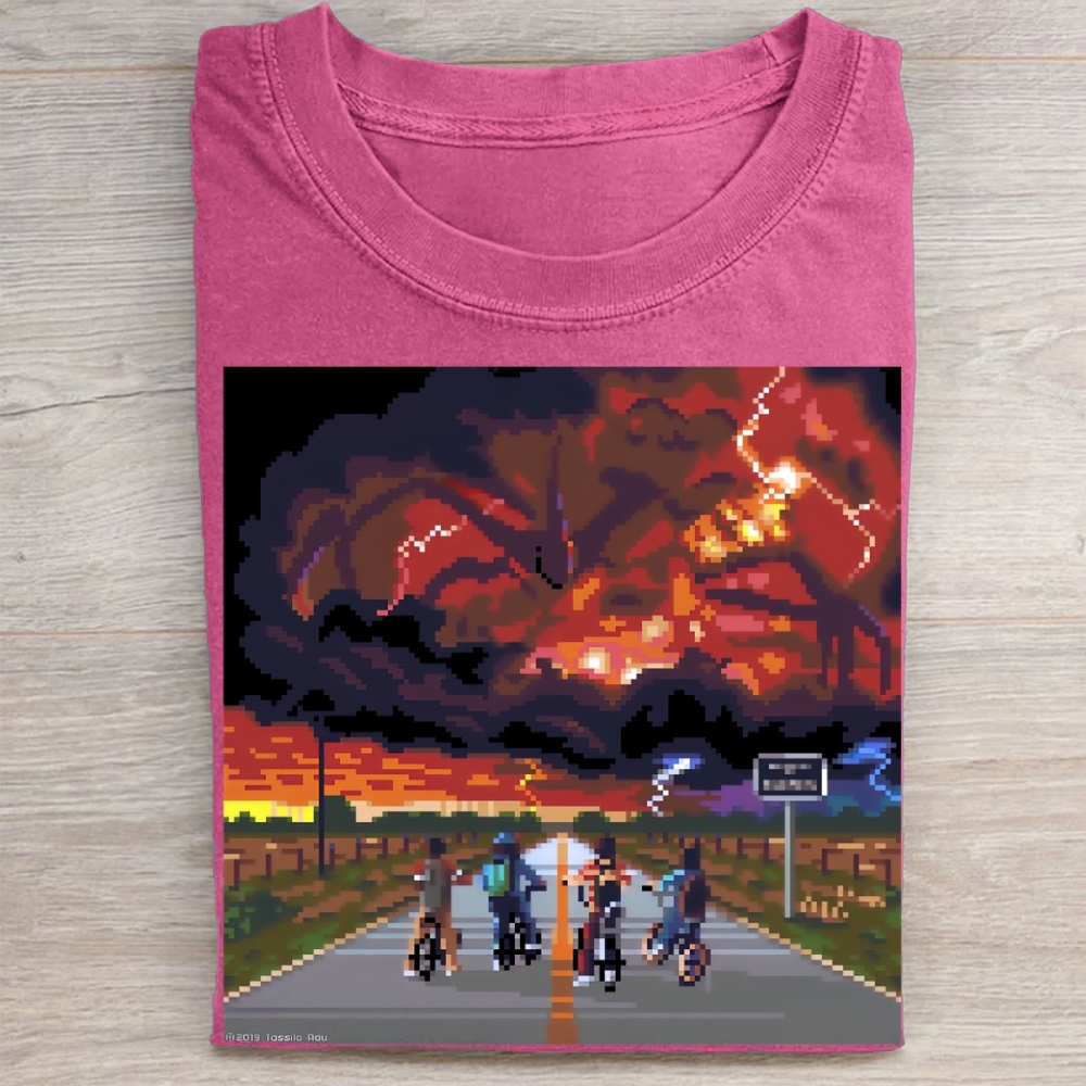 Pixel Art Bike Ride vs. Mind Flayer Vintage Washed Tee