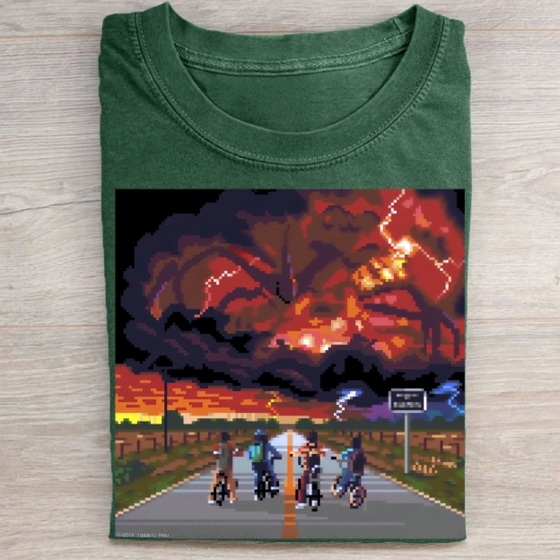 Pixel Art Bike Ride vs. Mind Flayer Vintage Washed Tee
