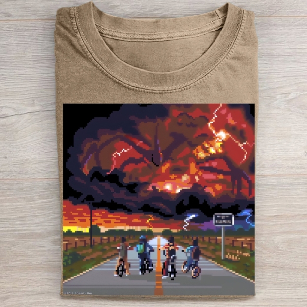 Pixel Art Bike Ride vs. Mind Flayer Vintage Washed Tee