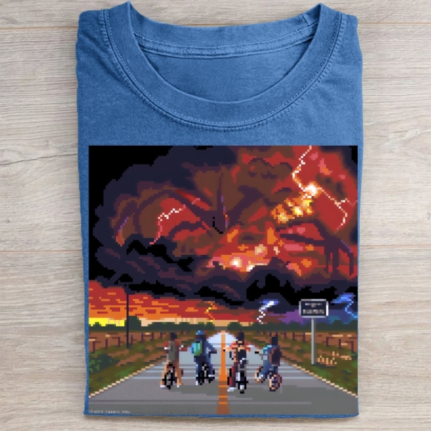 Pixel Art Bike Ride vs. Mind Flayer Vintage Washed Tee