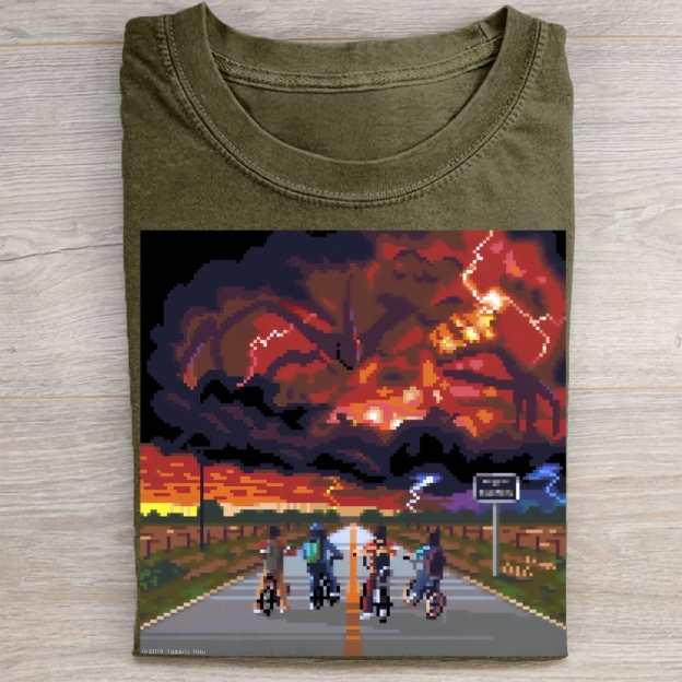 Pixel Art Bike Ride vs. Mind Flayer Vintage Washed Tee