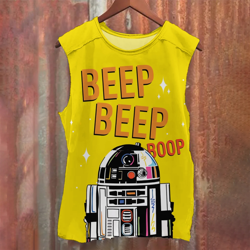 R2-D2 "Beep Beep Boop" Yellow Printed Tank Top