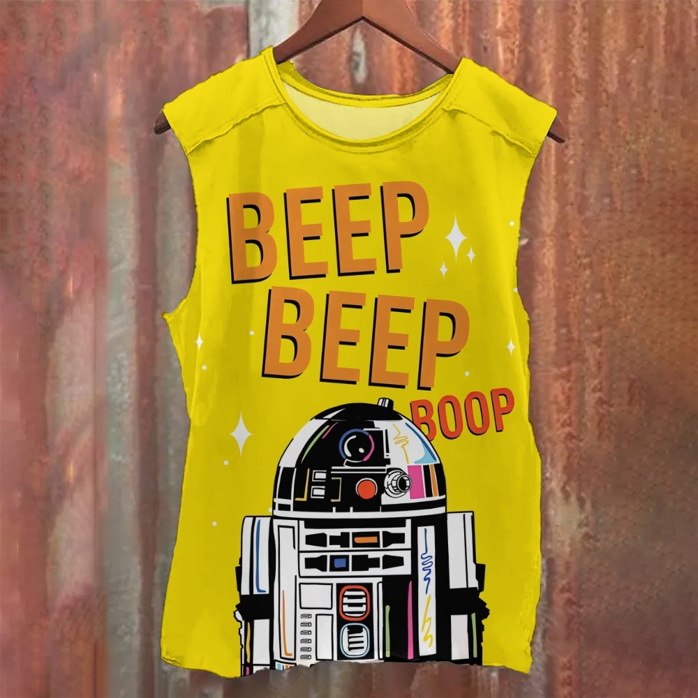 R2-D2 "Beep Beep Boop" Yellow Printed Tank Top