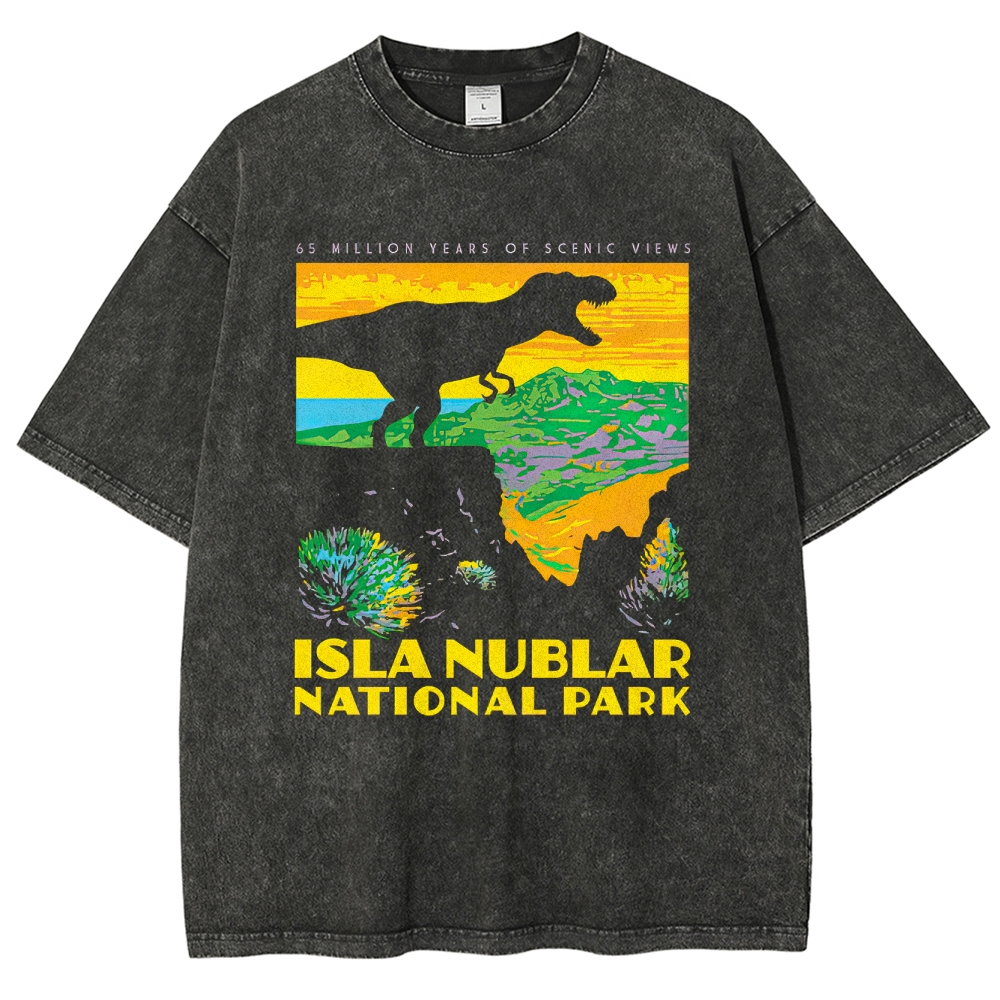 Isla Nublar National Park Retro Poster Washed T-Shirt