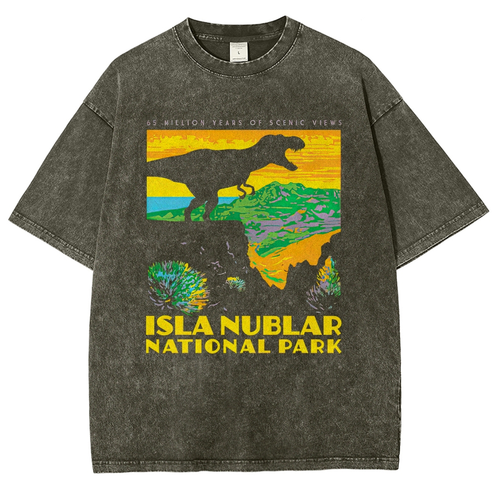 Isla Nublar National Park Retro Poster Washed T-Shirt