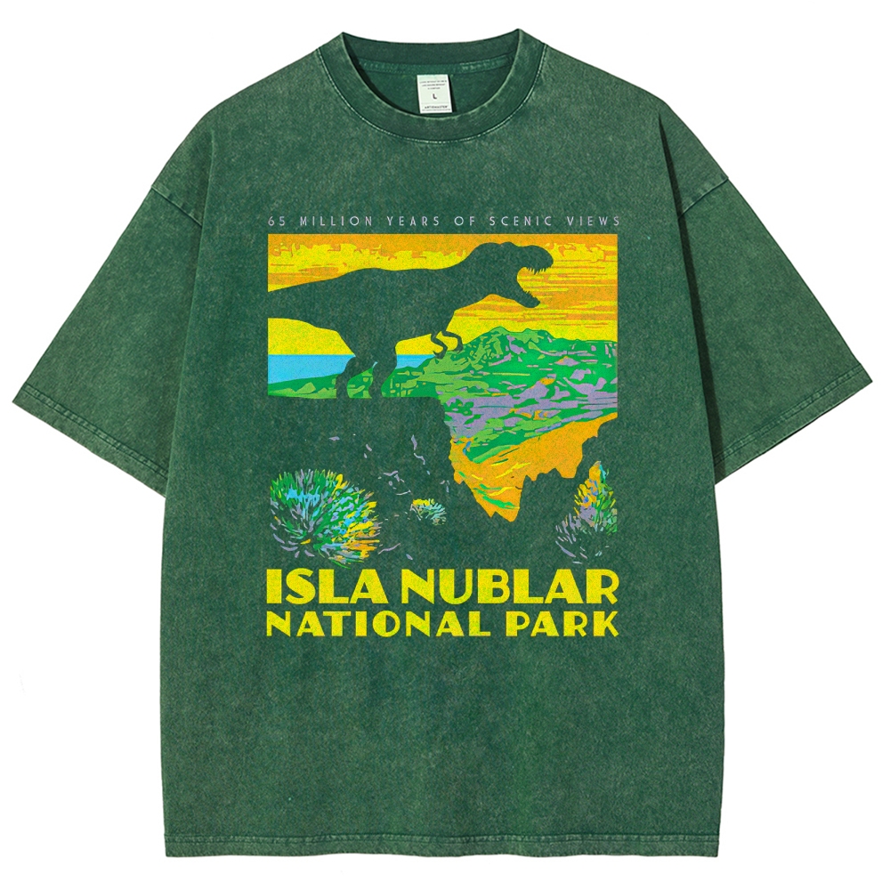 Isla Nublar National Park Retro Poster Washed T-Shirt