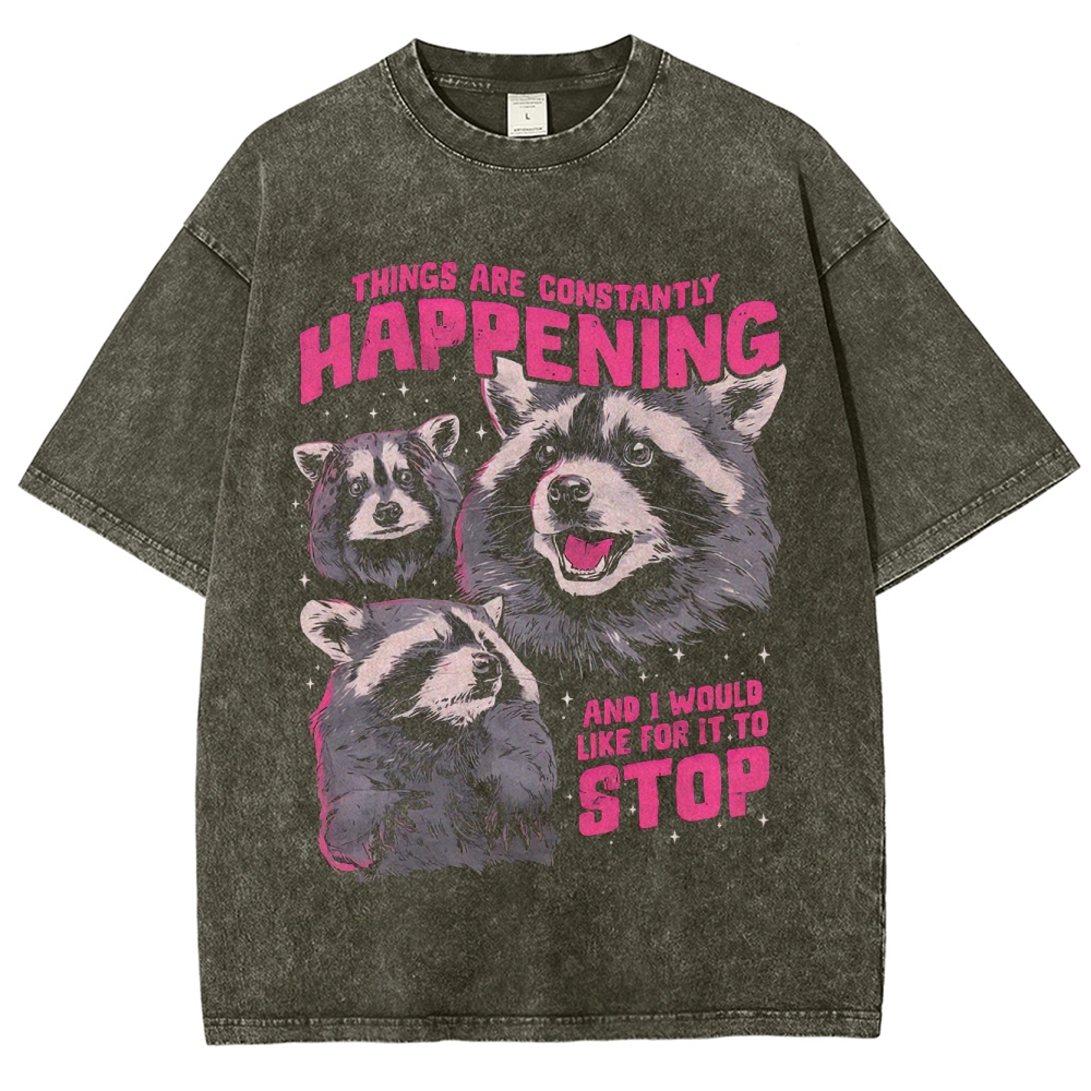 "Things Are Constantly Happening" Raccoon Washed T-Shirt