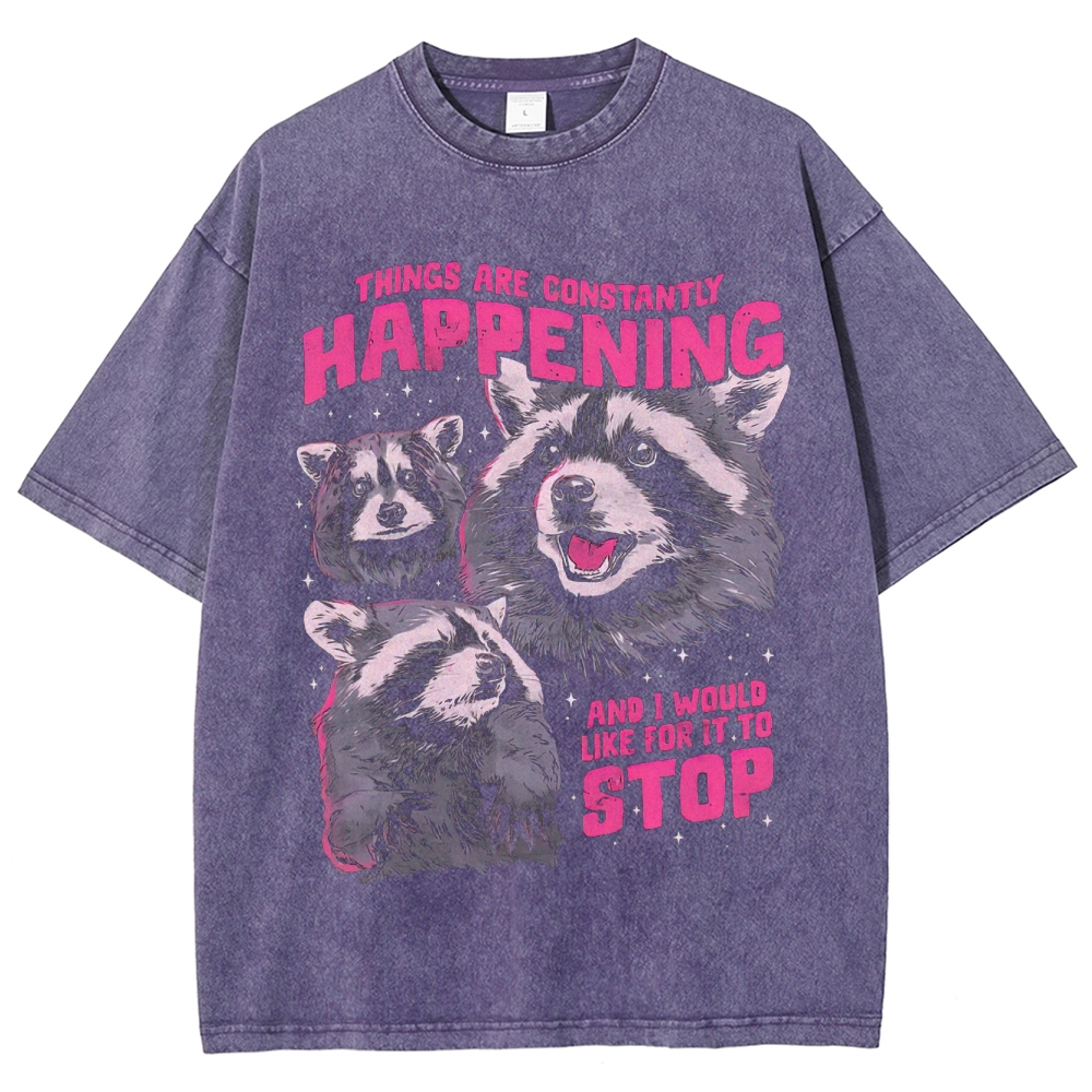"Things Are Constantly Happening" Raccoon Washed T-Shirt