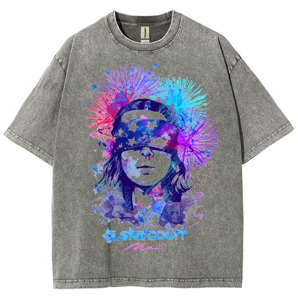 Starcourt Fireworks Portrait Washed T-Shirt