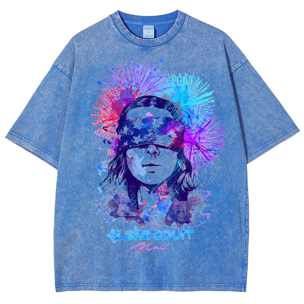 Starcourt Fireworks Portrait Washed T-Shirt