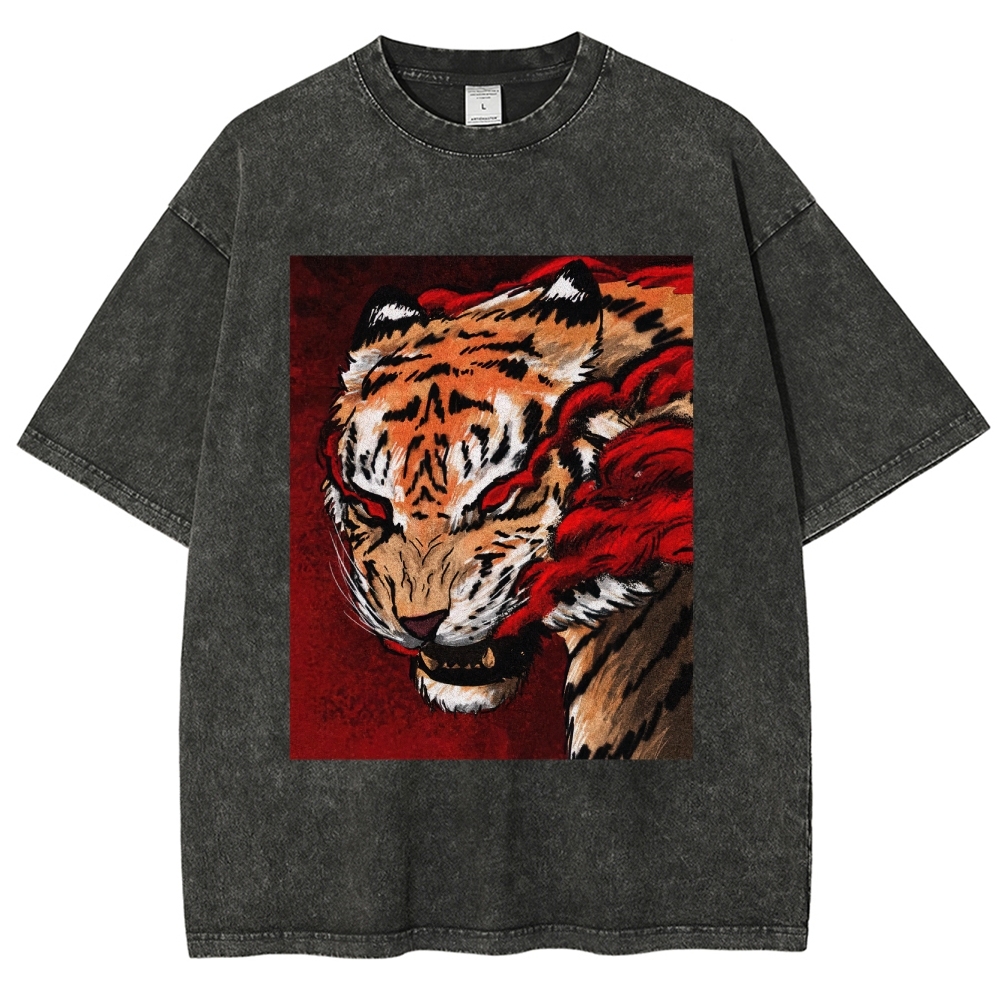 Fiery Tiger Ink Wash Washed T-Shirt