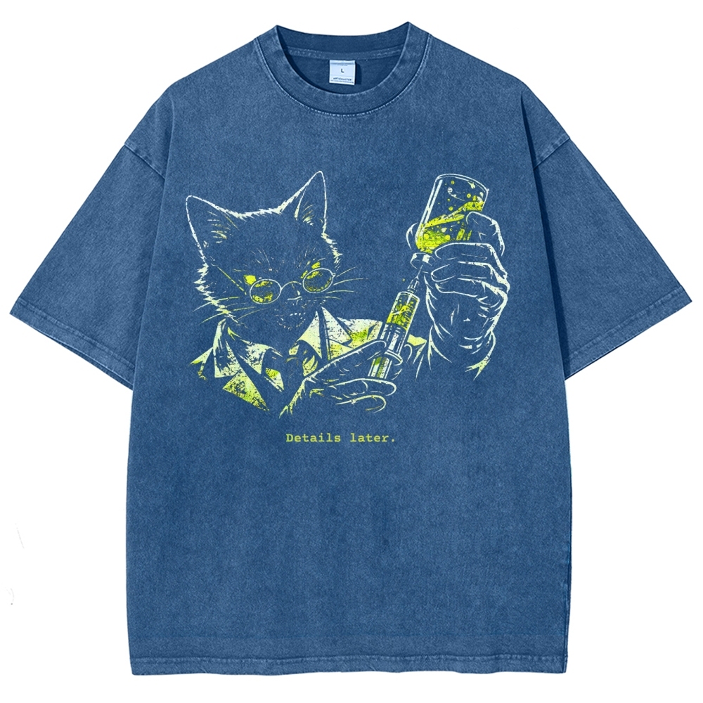 Cats Dead Details Later Washed T-Shirt 