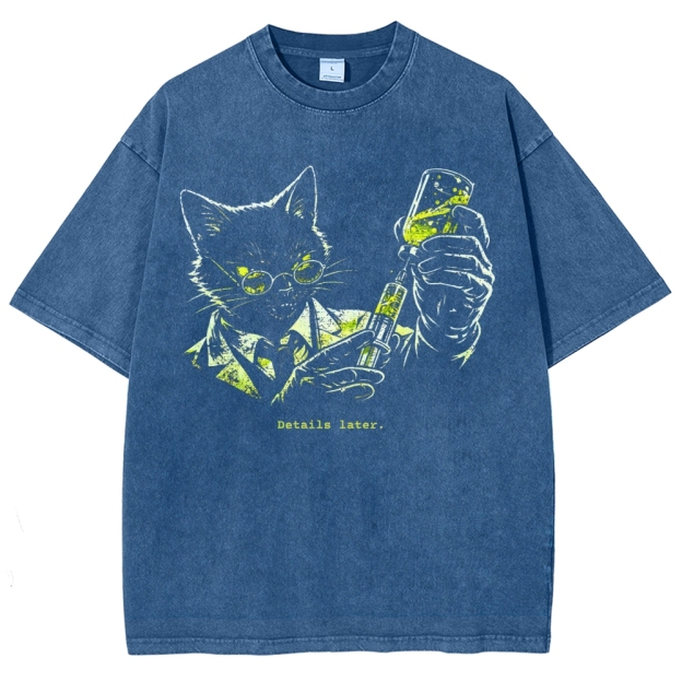 Cats Dead Details Later Washed T-Shirt 