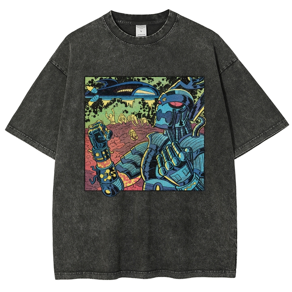Retro Sci-Fi Robot Invasion Comic  Washed T-Shirt