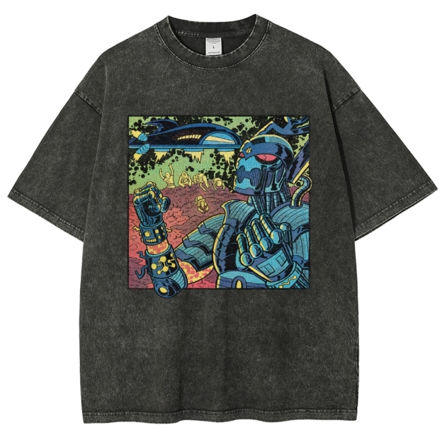 Retro Sci-Fi Robot Invasion Comic  Washed T-Shirt