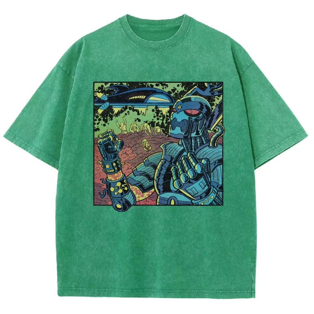 Retro Sci-Fi Robot Invasion Comic  Washed T-Shirt