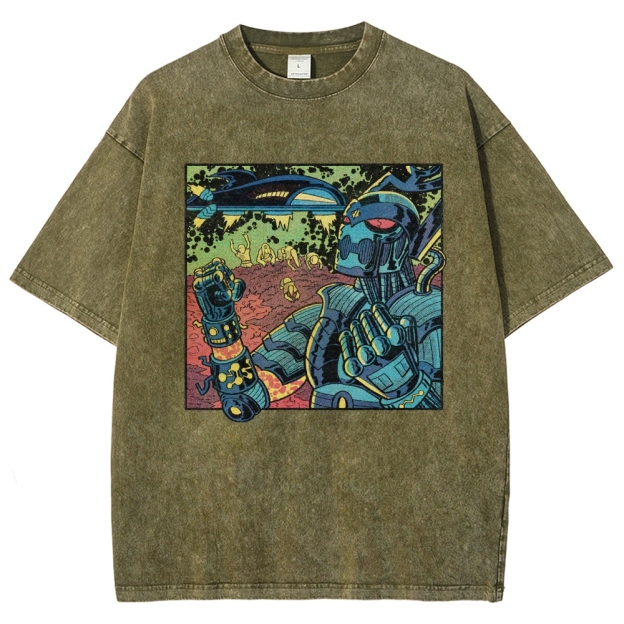Retro Sci-Fi Robot Invasion Comic  Washed T-Shirt