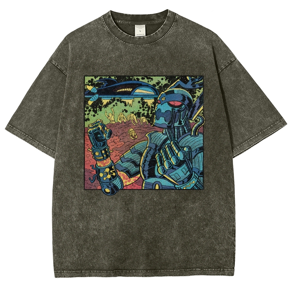 Retro Sci-Fi Robot Invasion Comic  Washed T-Shirt