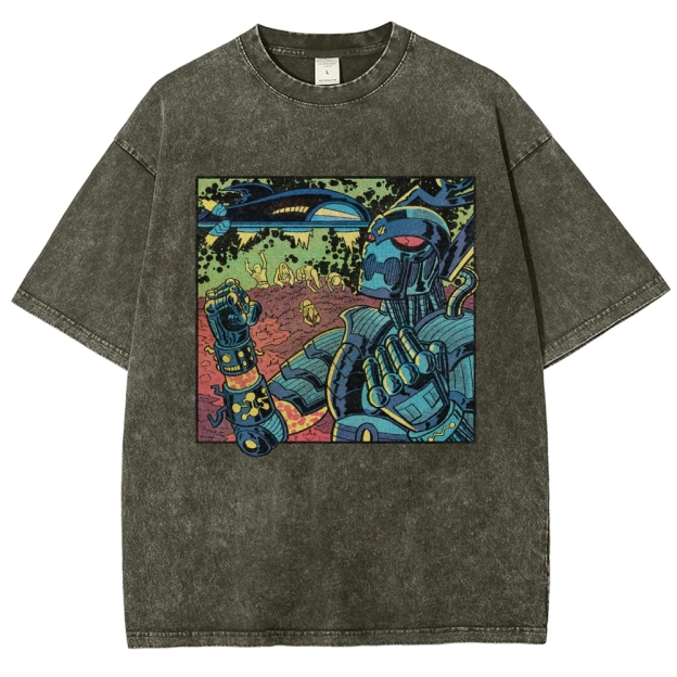 Retro Sci-Fi Robot Invasion Comic  Washed T-Shirt