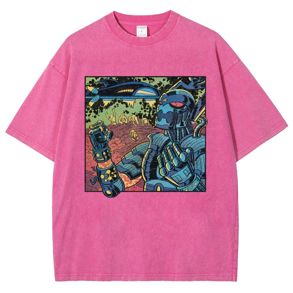 Retro Sci-Fi Robot Invasion Comic  Washed T-Shirt