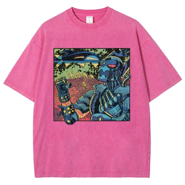 Retro Sci-Fi Robot Invasion Comic  Washed T-Shirt