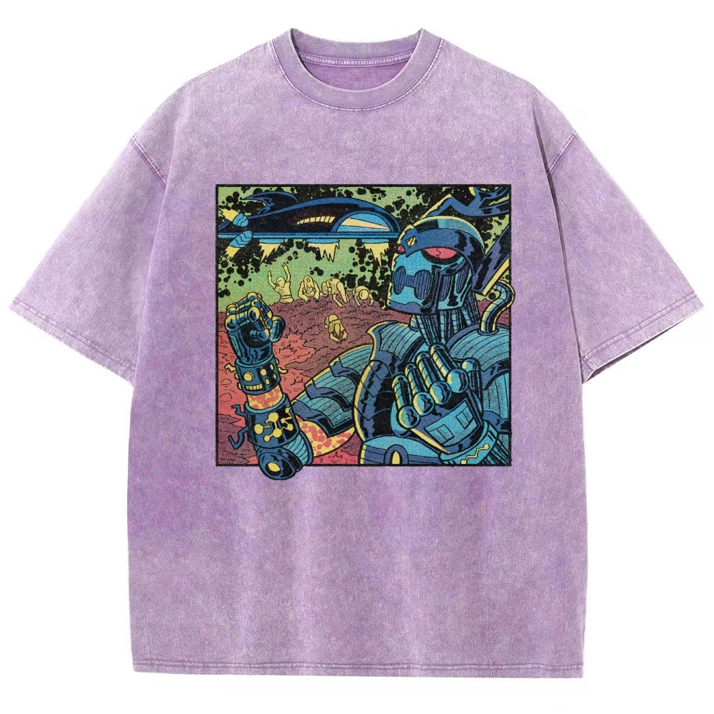 Retro Sci-Fi Robot Invasion Comic  Washed T-Shirt