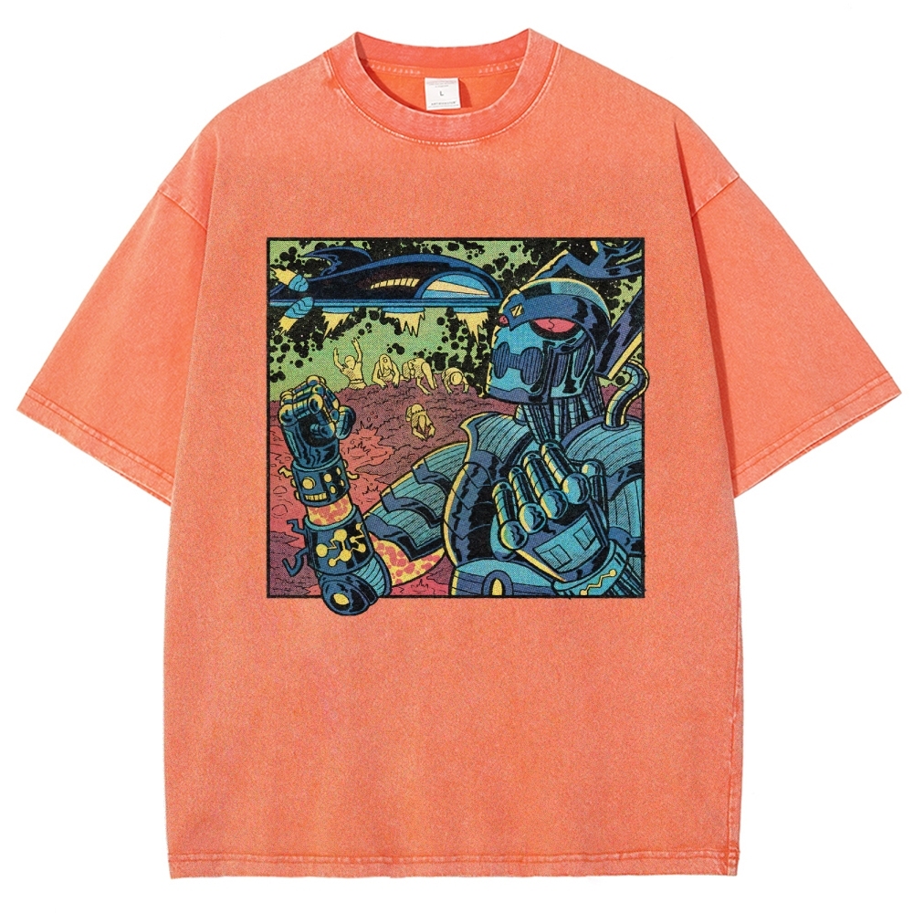 Retro Sci-Fi Robot Invasion Comic  Washed T-Shirt