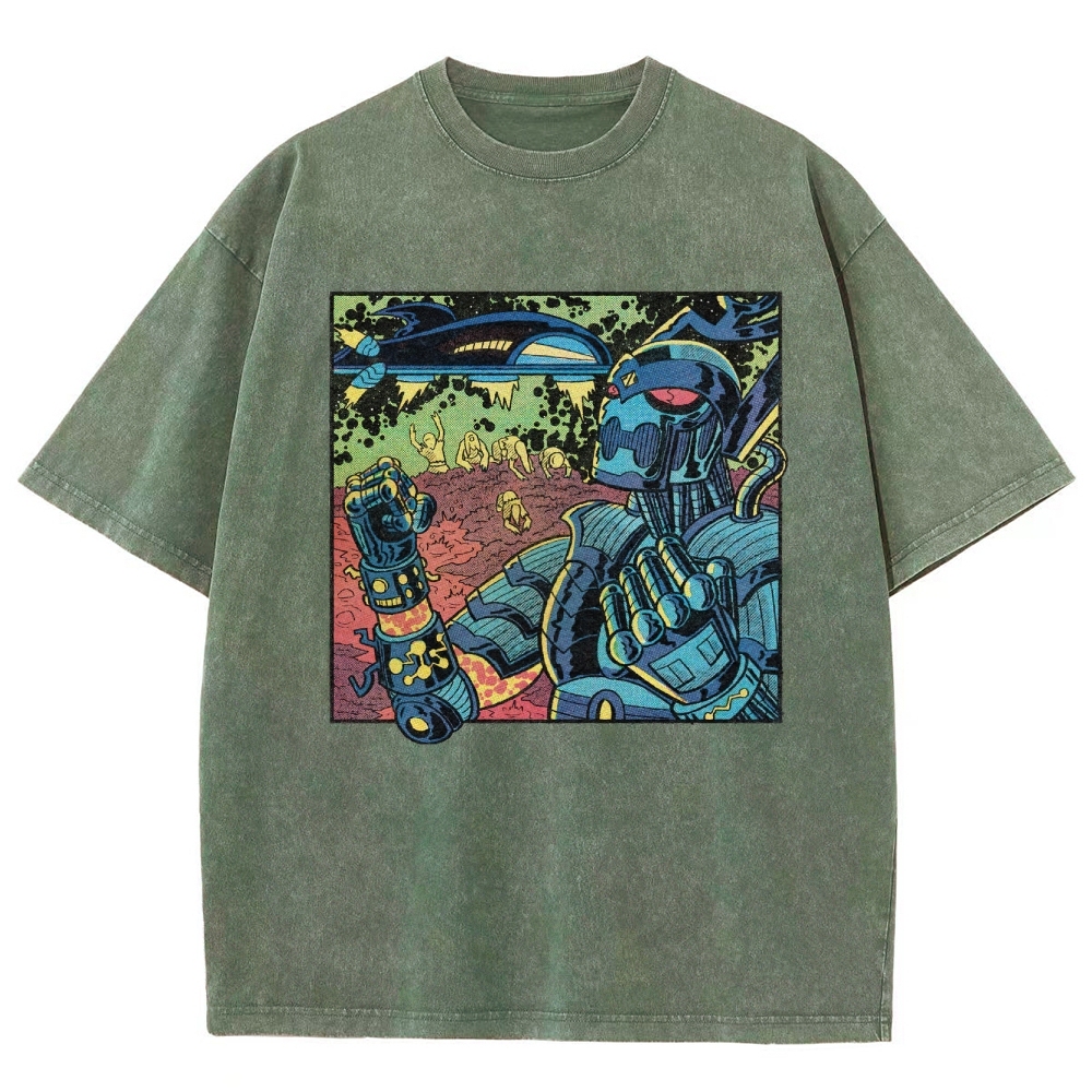 Retro Sci-Fi Robot Invasion Comic  Washed T-Shirt