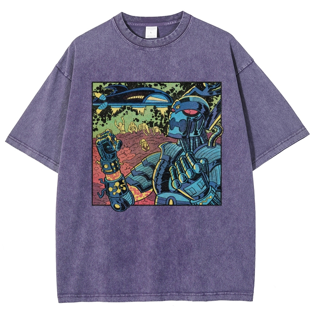 Retro Sci-Fi Robot Invasion Comic  Washed T-Shirt