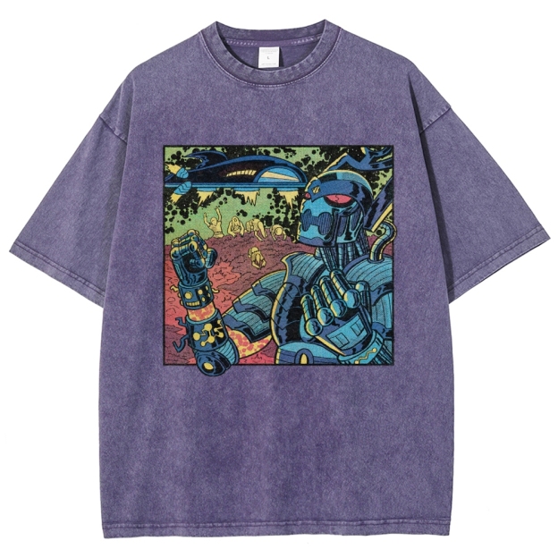 Retro Sci-Fi Robot Invasion Comic  Washed T-Shirt