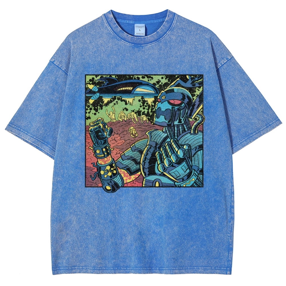 Retro Sci-Fi Robot Invasion Comic  Washed T-Shirt