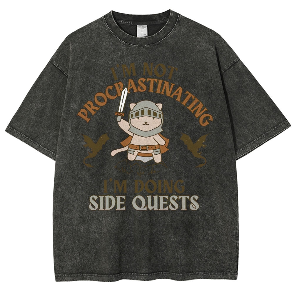 "I'm Not Procrastinating, I'm Doing Side Quests" Cat Washed T-Shirt