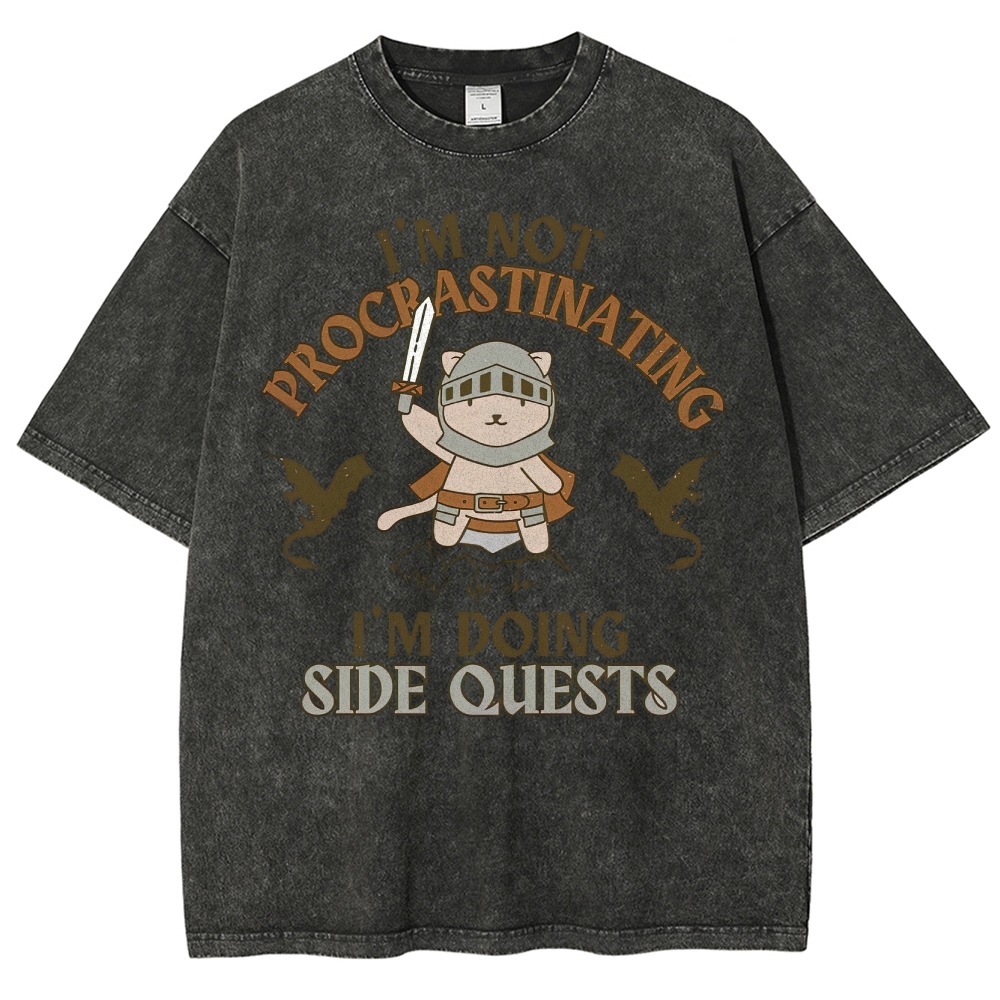 "I'm Not Procrastinating, I'm Doing Side Quests" Cat Washed T-Shirt